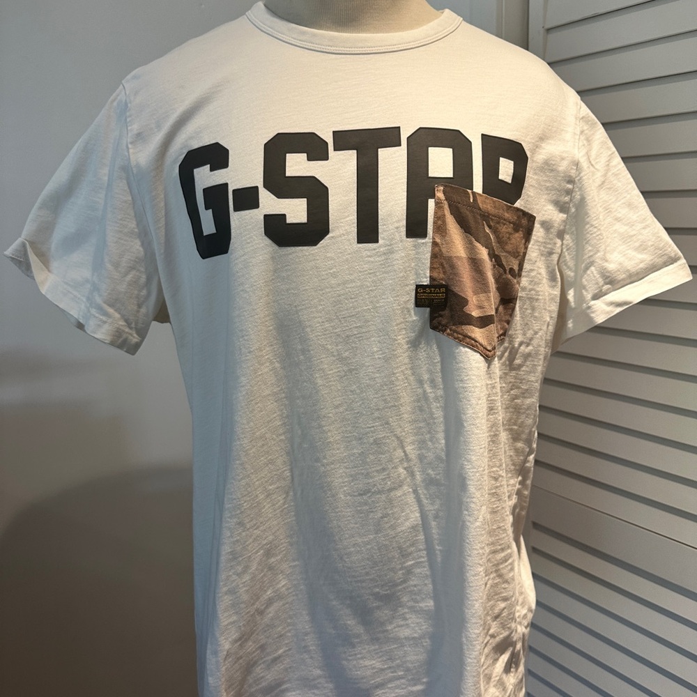 G-Star White Tee with Camouflage Accent